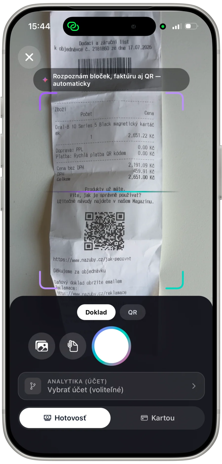 Skenovanie papierového bločku mobilnou aplikáciou eFaktúra